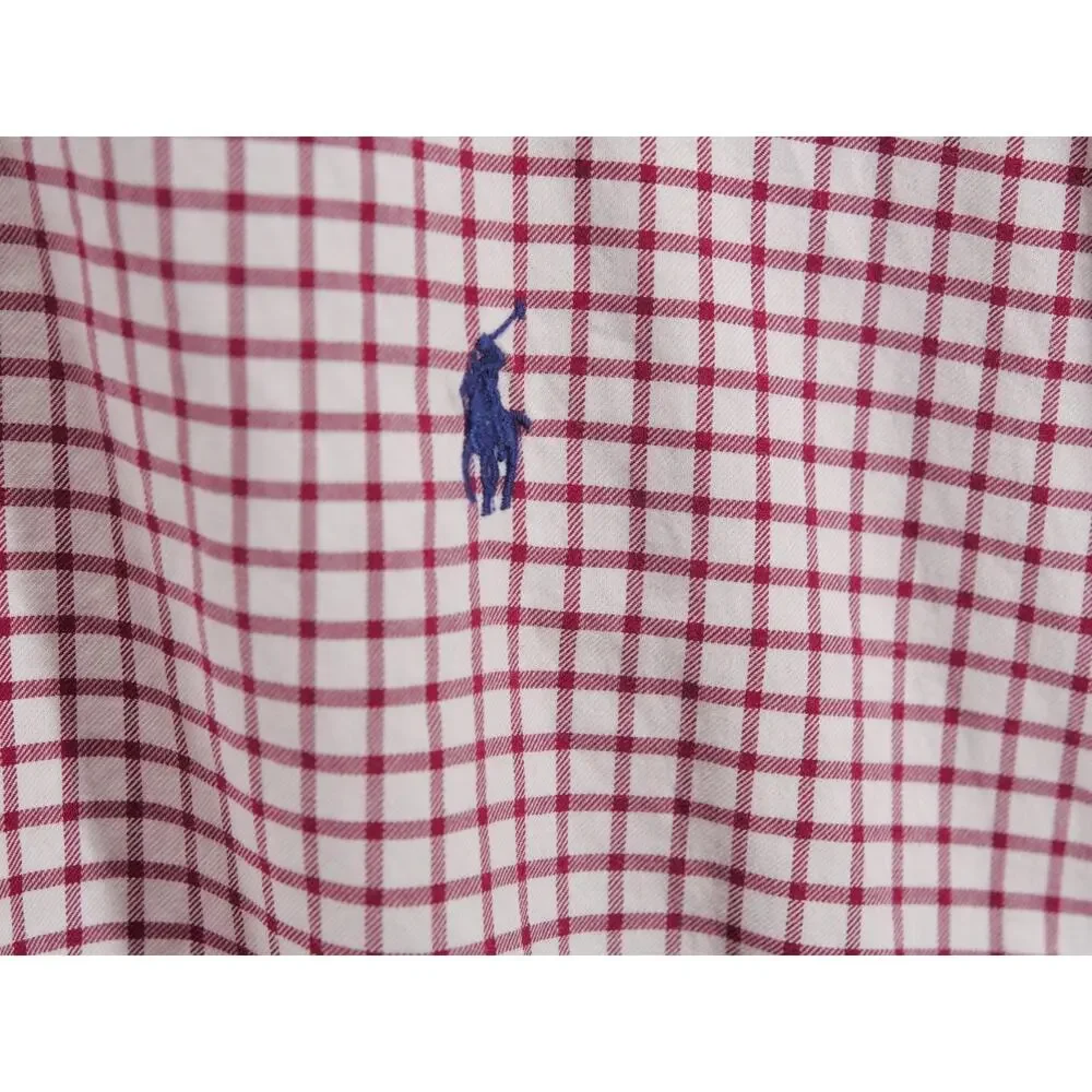 Polo Ralph Lauren Mens 6XB Red White Gingham Plaid Button Up Long Sleeve